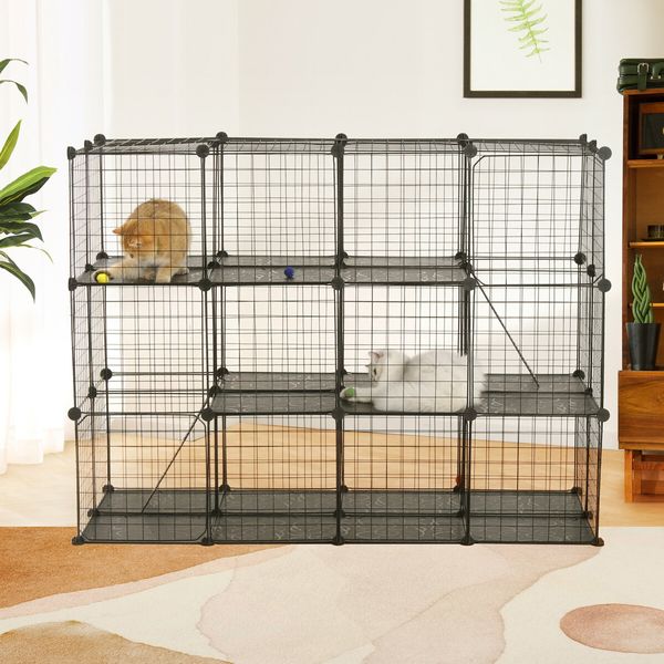 Cat Cage DIY Enclosure Pet Crate Rabbit Hutch Pet Scene Kitty Kennel Bunny Ferret Home Playpen Detachable Metal Wire