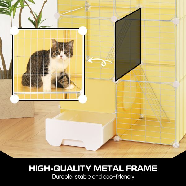 Cat Cage M Size Transparent Enclosure Pet Crate Litter Box Rabbit Hutch Pet Scene Kitty Kennel Bunny Ferret Home Playpen DIY Detachable