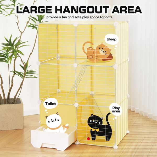 Cat Cage M Size Transparent Enclosure Pet Crate Litter Box Rabbit Hutch Pet Scene Kitty Kennel Bunny Ferret Home Playpen DIY Detachable