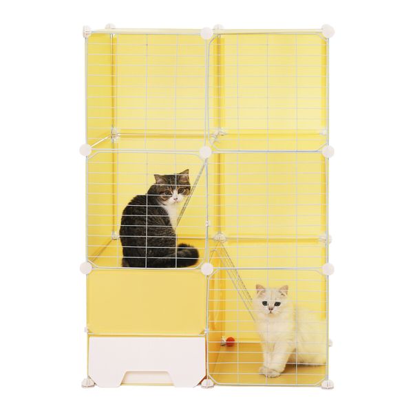 Cat Cage M Size Transparent Enclosure Pet Crate Litter Box Rabbit Hutch Pet Scene Kitty Kennel Bunny Ferret Home Playpen DIY Detachable