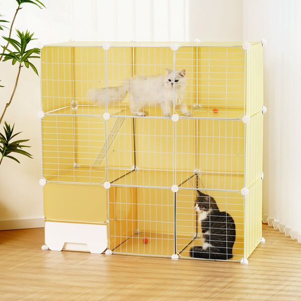 Cat Cage Large Transparent Enclosure Pet Crate Litter Box Rabbit Hutch Pet Scene Kitty Kennel Bunny Ferret Home Playpen DIY Detachable