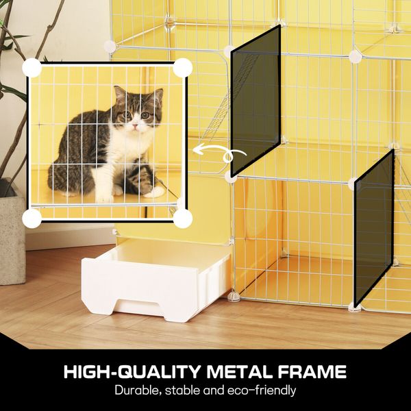 Cat Cage Large Transparent Enclosure Pet Crate Litter Box Rabbit Hutch Pet Scene Kitty Kennel Bunny Ferret Home Playpen DIY Detachable