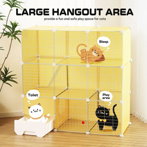 Cat Cage Large Transparent Enclosure Pet Crate Litter Box Rabbit Hutch Pet Scene Kitty Kennel Bunny Ferret Home Playpen DIY Detachable