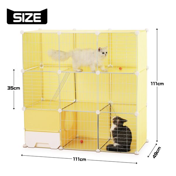 Cat Cage Large Transparent Enclosure Pet Crate Litter Box Rabbit Hutch Pet Scene Kitty Kennel Bunny Ferret Home Playpen DIY Detachable