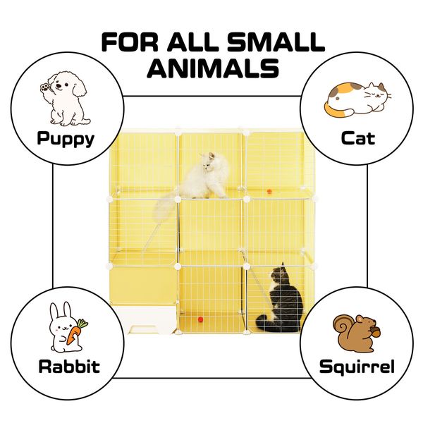 Cat Cage Large Transparent Enclosure Pet Crate Litter Box Rabbit Hutch Pet Scene Kitty Kennel Bunny Ferret Home Playpen DIY Detachable