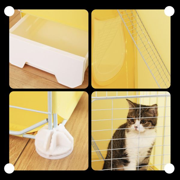 Cat Cage Large Transparent Enclosure Pet Crate Litter Box Rabbit Hutch Pet Scene Kitty Kennel Bunny Ferret Home Playpen DIY Detachable