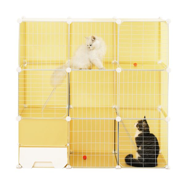 Cat Cage Large Transparent Enclosure Pet Crate Litter Box Rabbit Hutch Pet Scene Kitty Kennel Bunny Ferret Home Playpen DIY Detachable