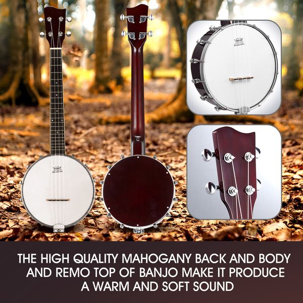 Melodic 4 String Banjo Beginner Music Instrument w / Picks 20 Frets 12 Brackets Gift