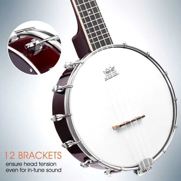 Melodic 4 String Banjo Beginner Music Instrument w / Picks 20 Frets 12 Brackets Gift