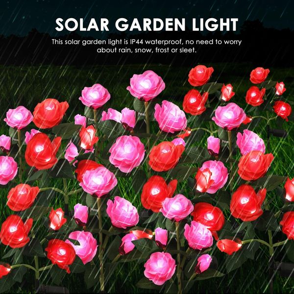 2 PCS Solar Rose Lights LED Lamps Flower Stake Outdoor Garden Lawn Path Walk Driveway Patio Yard Luminous Waterproof Festive Home Decor