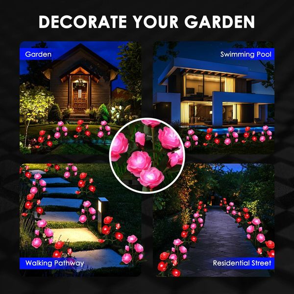 2 PCS Solar Rose Lights LED Lamps Flower Stake Outdoor Garden Lawn Path Walk Driveway Patio Yard Luminous Waterproof Festive Home Decor