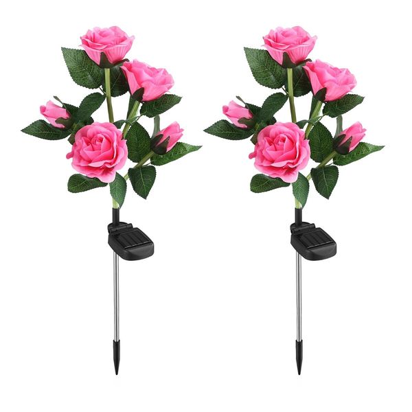 2 PCS Solar Rose Lights LED Lamps Flower Stake Outdoor Garden Lawn Path Walk Driveway Patio Yard Luminous Waterproof Festive Home Decor