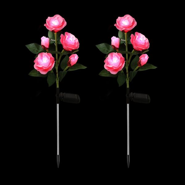 2 PCS Solar Rose Lights LED Lamps Flower Stake Outdoor Garden Lawn Path Walk Driveway Patio Yard Luminous Waterproof Festive Home Decor