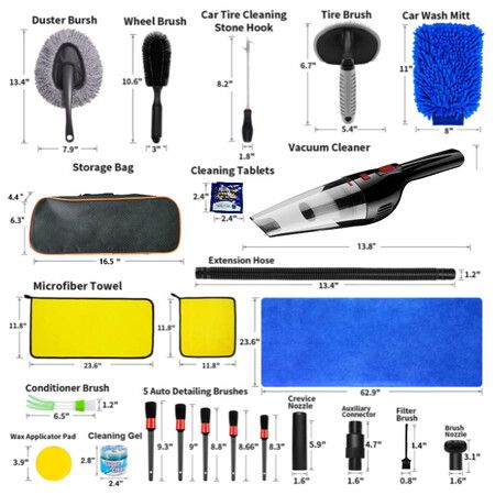 Car Wash Cleaning detailing Kit 33Pcs High Power Portable Car Vacuum Cleaning Kit Foam Buffing Pads Drill Brush Polishing Kit