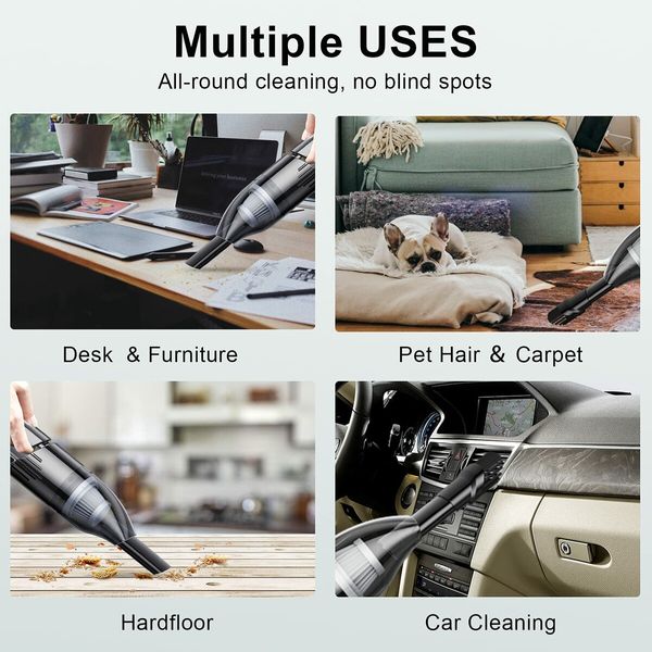 Handheld 120W 6000pa HEPA Vacuum Cleaner Cordless Portable Car Vacuum Filter Cleaner Rechargeable for Car, Home, Office, Pet Hair Travel Cleaning