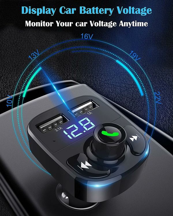 Handsfree call,wireless bluetooth FM transmitter radio receiver,MP3 audio music stereo adapter,dual USB port charger compatible with all phones