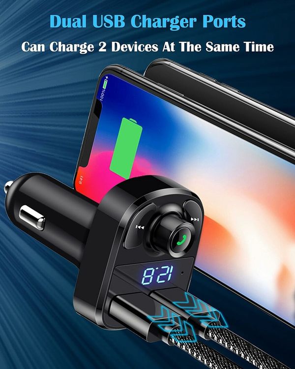 Handsfree call,wireless bluetooth FM transmitter radio receiver,MP3 audio music stereo adapter,dual USB port charger compatible with all phones