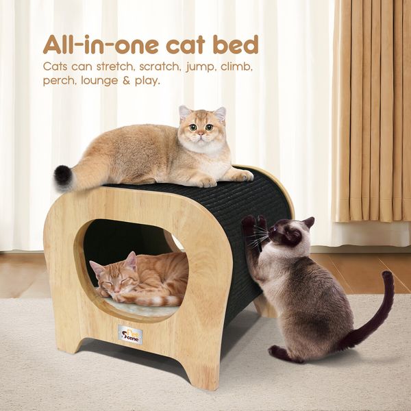 Cat Scratching Post Bed Toy Wooden Kitten Sisal Scratcher Tree Couch Chair Stool Scratchboard Lounger Pet Furniture Sofa Cushion Play Gym