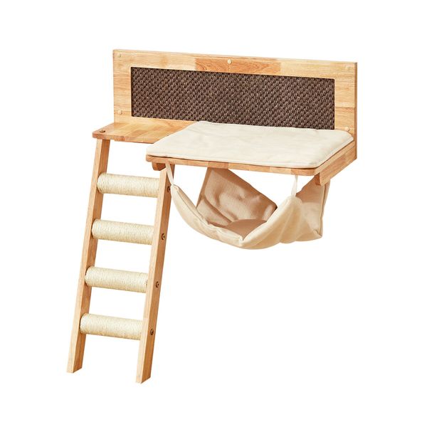 Wood Cat Bed Wall Mounted Climbing Shelf Kitten Scratcher Scratching Post Board Tower Tree Ladder Hammock Soft Cushion Mat Climber Pet Furniture