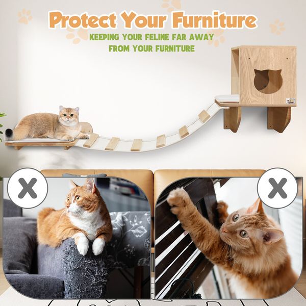 Cat Bed Condo Perch Ramp Kitten Climbing Shelf Wall Mounted Climber Step Stairway Pet House Furniture Play Toy Wood Frame Sofa Cushion