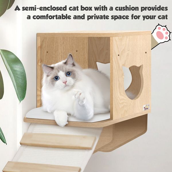 Cat Bed Condo Perch Ramp Kitten Climbing Shelf Wall Mounted Climber Step Stairway Pet House Furniture Play Toy Wood Frame Sofa Cushion