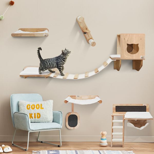 Cat Bed Condo Perch Ramp Kitten Climbing Shelf Wall Mounted Climber Step Stairway Pet House Furniture Play Toy Wood Frame Sofa Cushion