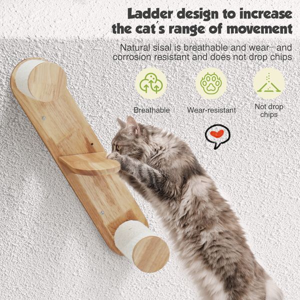 Wood Cat Bed Shelf Stair Wall Mounted Hammock Scratching Post Platform Perch Climbing Board Kitten Furniture Hanging Climber Play Gym