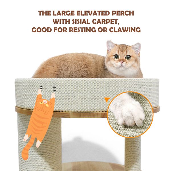 3-Level Cat Tree Perch Scratching Post Climbing Tower Sisal Scratcher Play Gym Wooden Pet House Furniture 118.5cm