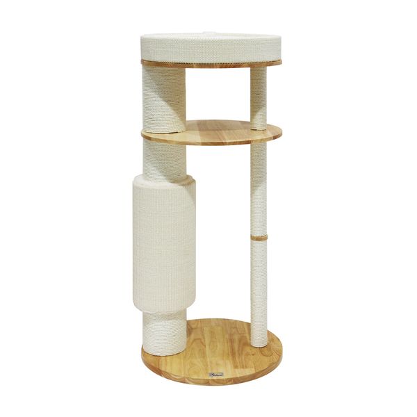 3-Level Cat Tree Perch Scratching Post Climbing Tower Sisal Scratcher Play Gym Wooden Pet House Furniture 118.5cm