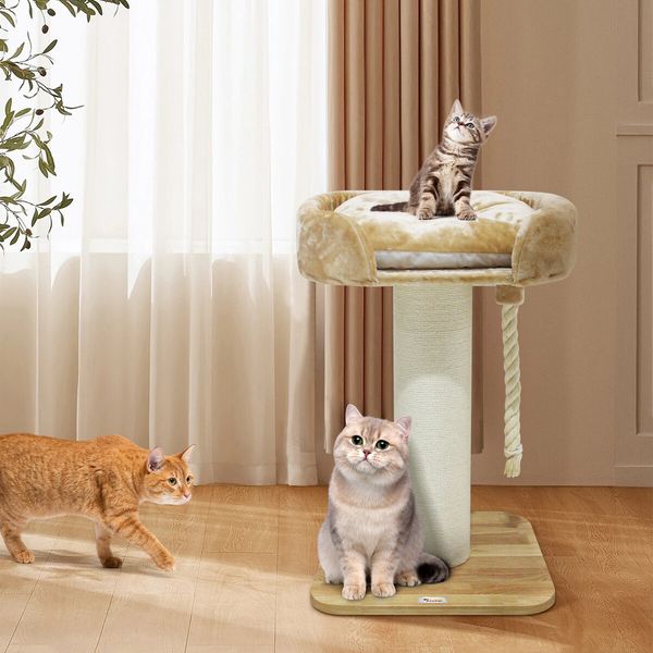 Cat Scratching Post Perch Bed Kitten Climbing Tower Tree Play Gym Scratcher Wooden Pet Furniture House Stand Dangling Sisal Rope 98cm Tall