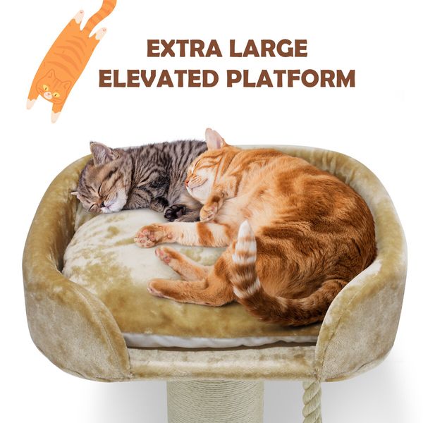 Cat Scratching Post Perch Bed Kitten Climbing Tower Tree Play Gym Scratcher Wooden Pet Furniture House Stand Dangling Sisal Rope 98cm Tall