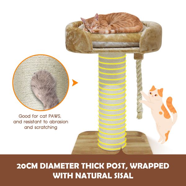 Cat Scratching Post Perch Bed Kitten Climbing Tower Tree Play Gym Scratcher Wooden Pet Furniture House Stand Dangling Sisal Rope 98cm Tall