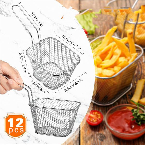 12 Pcs Square Fry Basket with Handle  Baskets Net Potato Cooking Tool for Table Serving Oil Residue Filtration