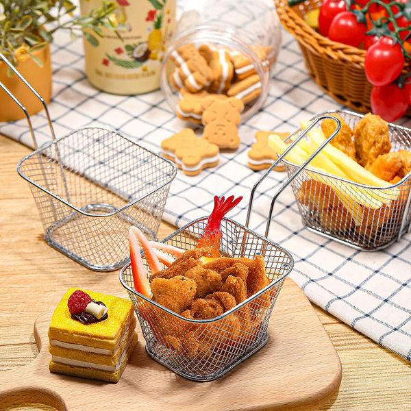 12 Pcs Square Fry Basket with Handle  Baskets Net Potato Cooking Tool for Table Serving Oil Residue Filtration