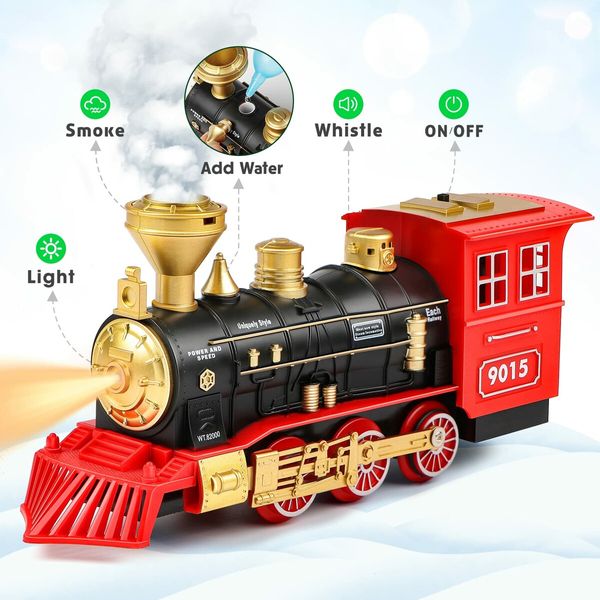 Train Set,Train Toys for Boys Girls w/Smokes,Lights & Sound,Tracks,Toy Train w/Steam Locomotive Engine,Cargo Cars & Tracks,Christmas Train Toys Gifts for Kids