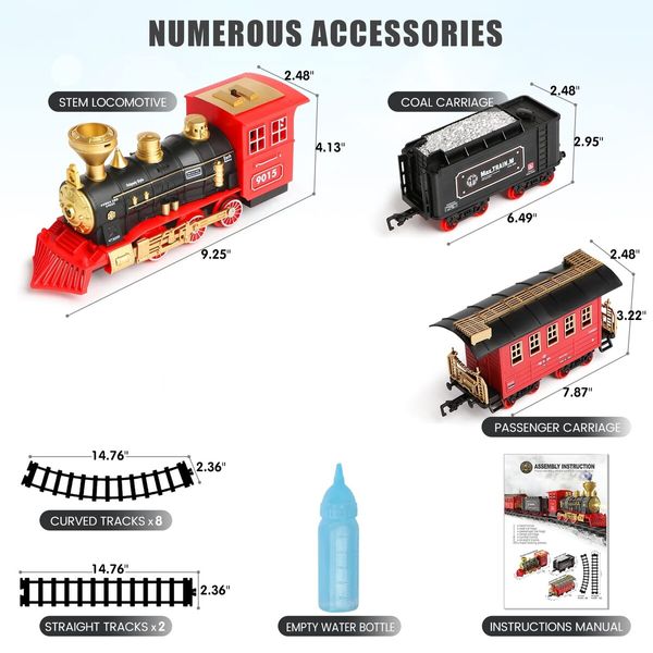 Train Set,Train Toys for Boys Girls w/Smokes,Lights & Sound,Tracks,Toy Train w/Steam Locomotive Engine,Cargo Cars & Tracks,Christmas Train Toys Gifts for Kids