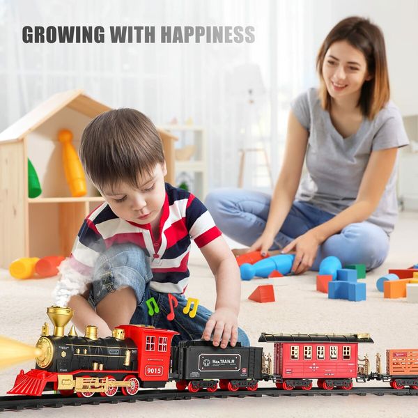 Train Set,Train Toys for Boys Girls w/Smokes,Lights & Sound,Tracks,Toy Train w/Steam Locomotive Engine,Cargo Cars & Tracks,Christmas Train Toys Gifts for Kids