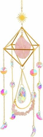 Amethyst Crystal Suncatcher - Hanging Gilded Garden Suncatcher for Window, Healed Amethyst Crystal Decoration for Home