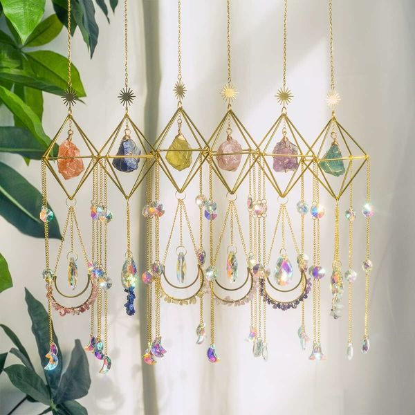 Amethyst Crystal Suncatcher - Hanging Gilded Garden Suncatcher for Window, Healed Amethyst Crystal Decoration for Home