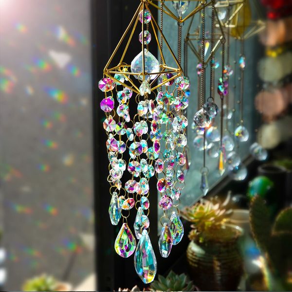 Crystal Suncatchers Hanging Wind Chime Style Garden Suncatcher Rainbow Maker Handmade Gold Plated Suncatcher