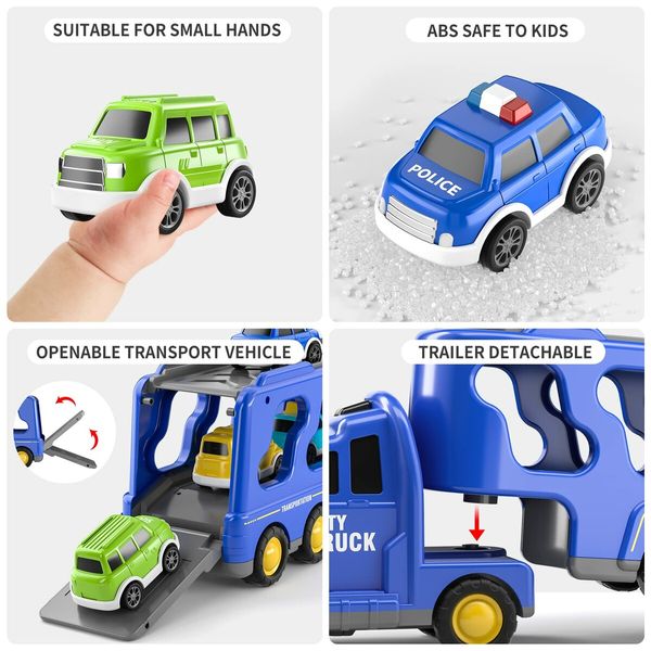 5pcs Cars Toys Toddlers Boys Girls Gift Trailer  Transport Truck Pull Back Trucks, Carrier Steering Construction Truck Carrier