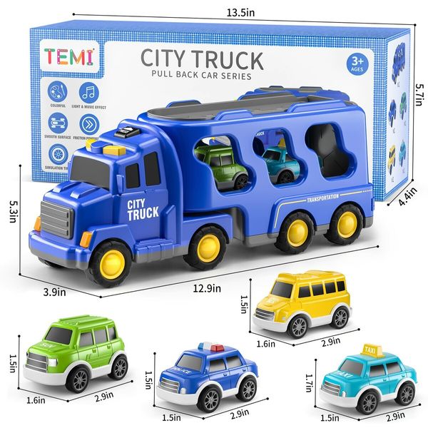 5pcs Cars Toys Toddlers Boys Girls Gift Trailer  Transport Truck Pull Back Trucks, Carrier Steering Construction Truck Carrier