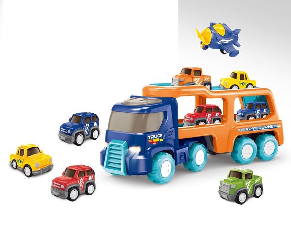 5pcs Cars Toys Toddlers Boys Girls Gift Trailer  Transport Truck Pull Back Trucks, Carrier Steering Construction Truck Carrier