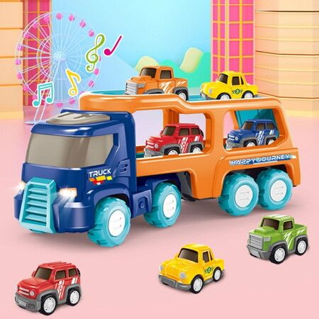 5pcs Cars Toys Toddlers Boys Girls Gift Trailer  Transport Truck Pull Back Trucks, Carrier Steering Construction Truck Carrier