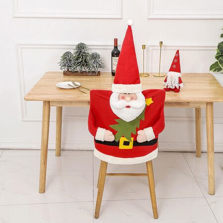 Christmas Chair Covers,Santa Claus Hat Slipcover Xmas Chair Back Cover for Christmas Dinning Room Decoration