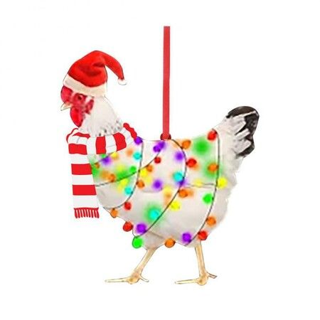 5pcs Acrylic Christmas Chicken Ornament Funny Rooster Hens with Scarf Decor Tree Hanging Ornaments Christmas Decorations for Tree,Car Pendant