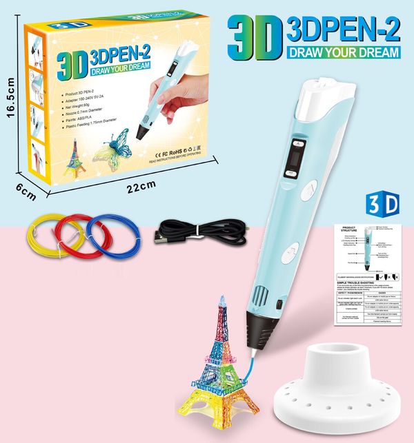 3D Printing Pen with Display - Includes 3D Pen, 3 Starter Colors of PLA Filament, Stencil Book