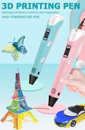 3D Printing Pen with Display - Includes 3D Pen, 3 Starter Colors of PLA Filament, Stencil Book