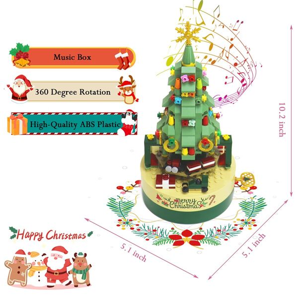 Christmas Tree Building Blocks Set for Kids - DIY Christmas Music Box,Christmas Building Blocks Music Box with Led Lighting, for Boys and Girls