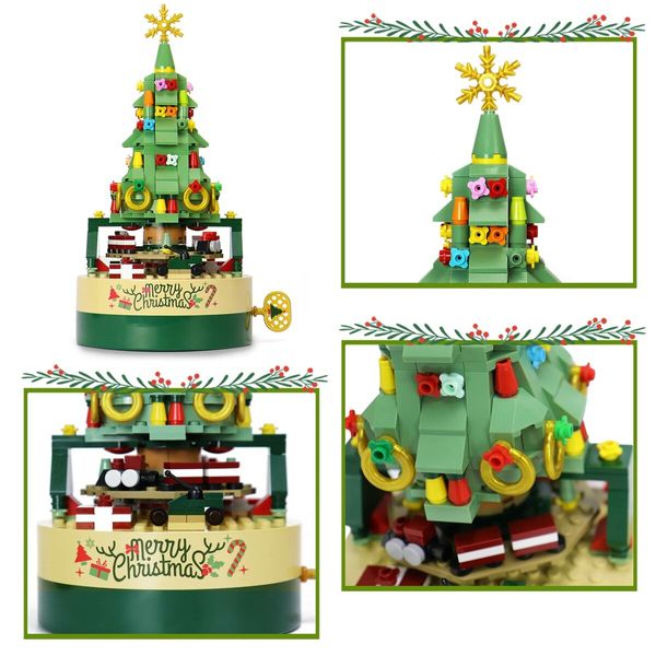 Christmas Tree Building Blocks Set for Kids - DIY Christmas Music Box,Christmas Building Blocks Music Box with Led Lighting, for Boys and Girls